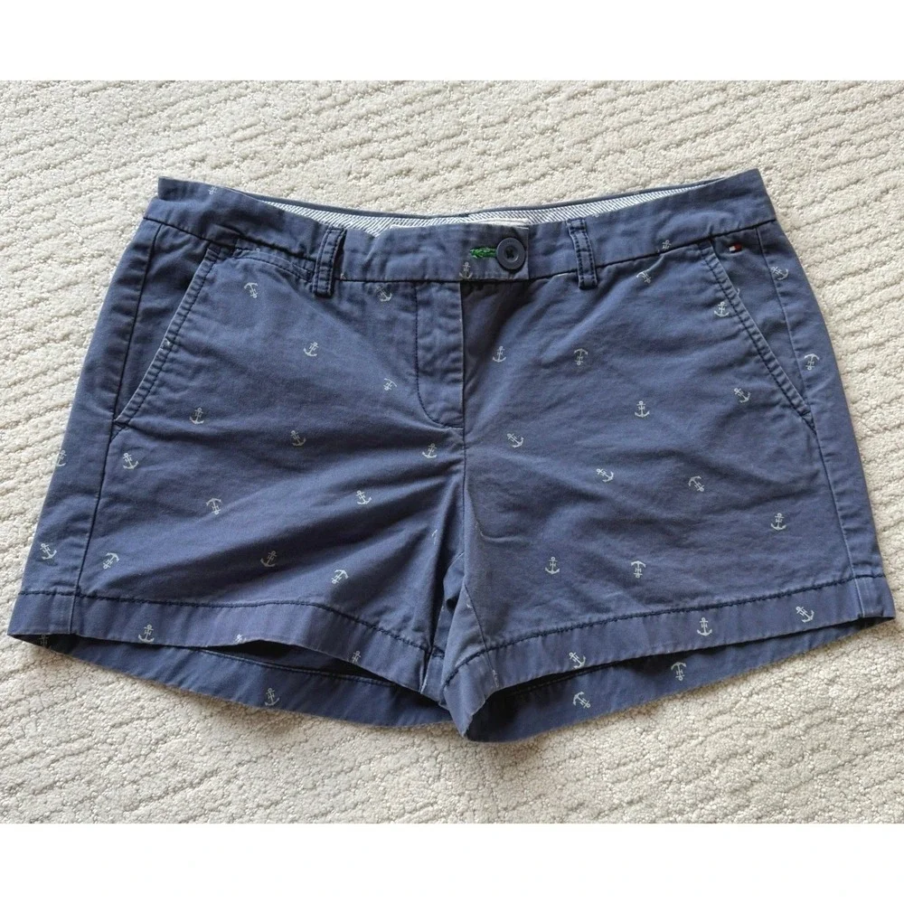 Tommy‎ Hilfiger Womens Navy Blue Anchor Print Chino Shorts Nautical Size 10